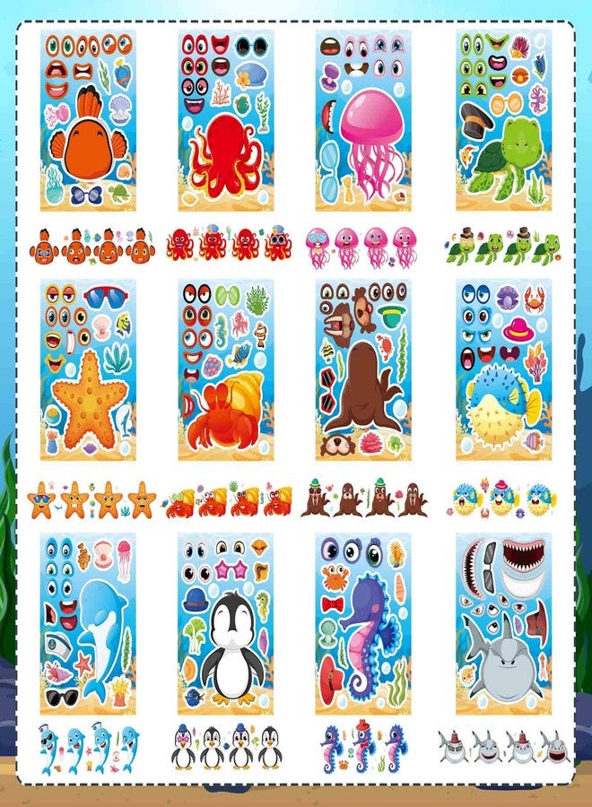 DUJAA 24PCS 8.26"x5.9" Ocean Stickers for Kids, Make Your Own Sea Animal Mix and Match Sticker Sheets, Make a Face Stickers, Summer Sticker for Kids 3-5 Birthday Party Favor, Teacher Reward - Image 2