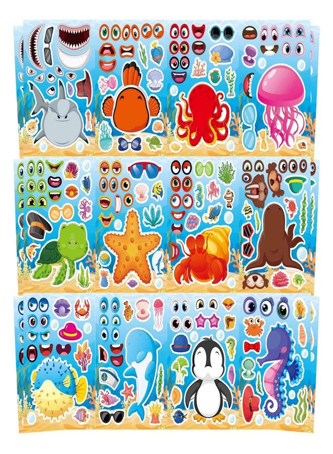 DUJAA 24PCS 8.26"x5.9" Ocean Stickers for Kids, Make Your Own Sea Animal Mix and Match Sticker Sheets, Make a Face Stickers, Summer Sticker for Kids 3-5 Birthday Party Favor, Teacher Reward - Image 1
