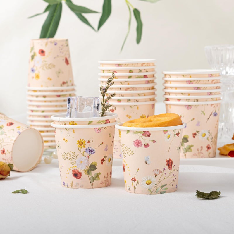 Crisky 3oz Bathroom Cups[100 Pack] Disposable Paper Dixie Cup, Elegant Vintage Floral Small Mouthwash Cups, Hot/Cold Beverage Coffee, Dessert for Birthday Parties, Home-use, Picnics, Ceremonies - Image 5