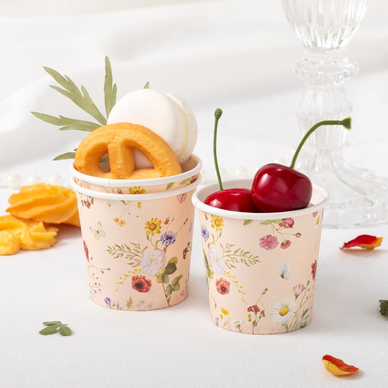 Crisky 3oz Bathroom Cups[100 Pack] Disposable Paper Dixie Cup, Elegant Vintage Floral Small Mouthwash Cups, Hot/Cold Beverage Coffee, Dessert for Birthday Parties, Home-use, Picnics, Ceremonies - Image 2
