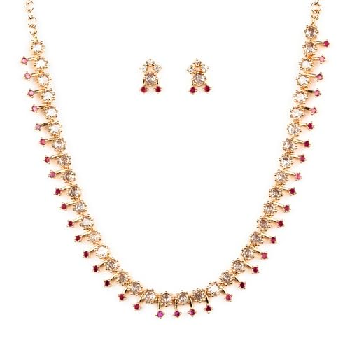 Sasitrends American Diamond Micro Gold Plated White Ruby Necklace Set with Layered Drop Design - Image 1