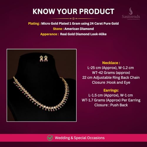 Sasitrends American Diamond Micro Gold Plated White Ruby Necklace Set with Layered Drop Design - Image 2