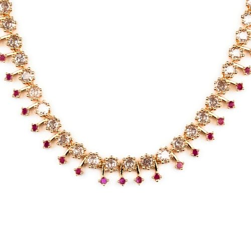 Sasitrends American Diamond Micro Gold Plated White Ruby Necklace Set with Layered Drop Design - Image 4