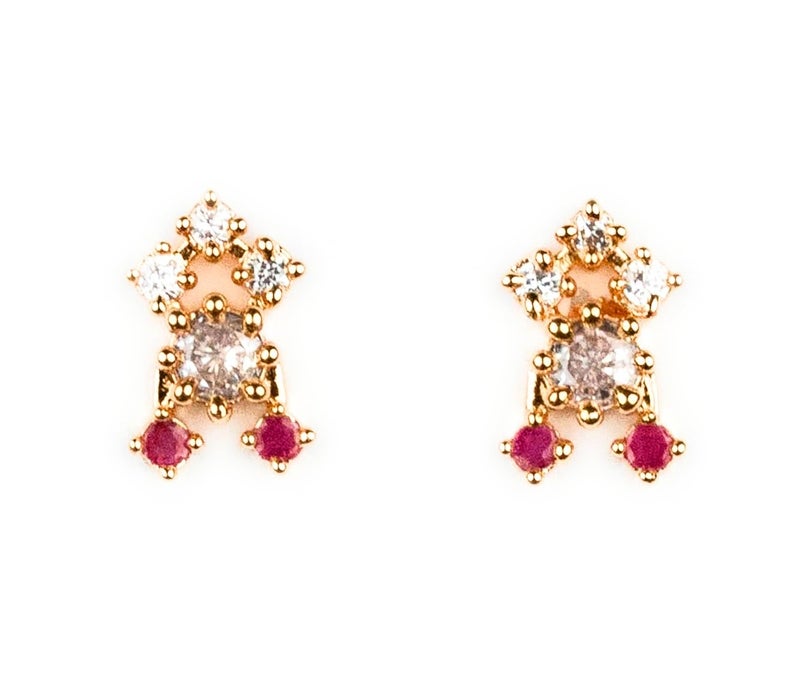 Sasitrends American Diamond Micro Gold Plated White Ruby Necklace Set with Layered Drop Design - Image 5
