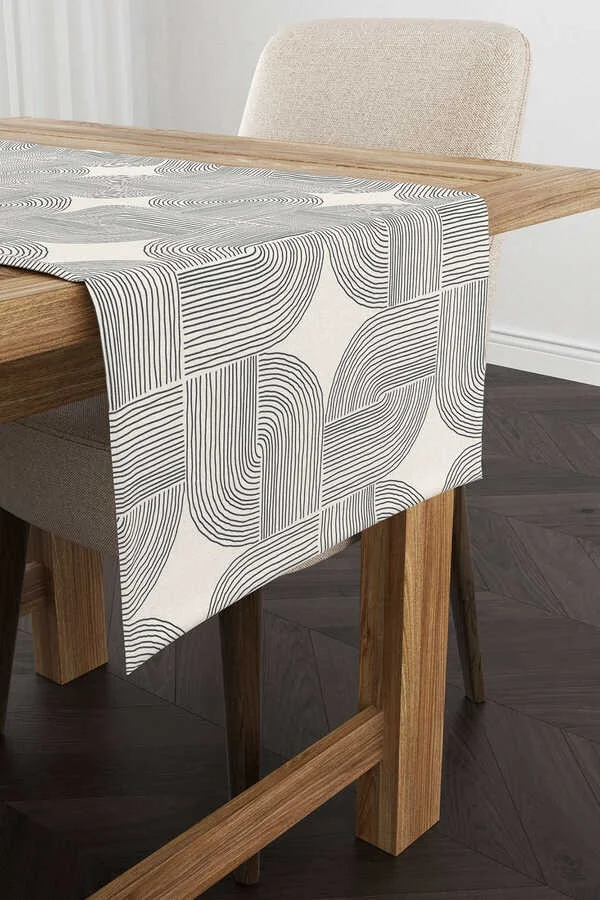 Cango Home Cream Black Bohemian Scandinavian Patterned Digital Printed Runner CGH1223-RN