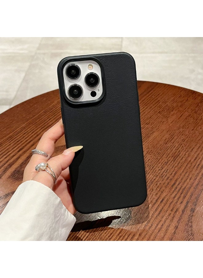 NIBEMINENT Solid Color Leather Pattern Protective TPU Case Cover For iPhone 14 Plus, Black - Image 1