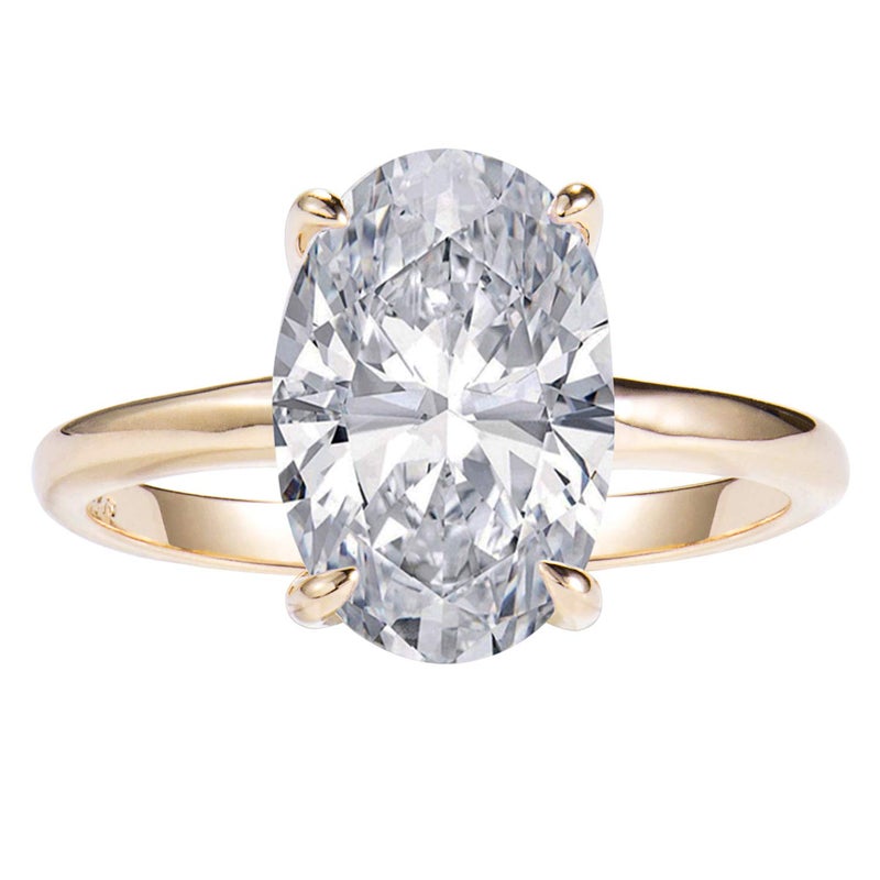 LEMON GRASS 3.5ct Oval Solitaire Engagement Ring Thin Band in Sterling Silver 925 14K Yellow Gold Plating Size 8 - Image 1