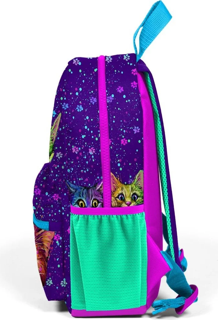 كورال هاي Tiny Nest Backpack Purple Pink Cat Patterned Two Compartments 23532