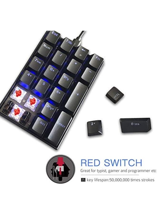 Motospeed - K23 Mechanical Numeric Keypad Red Switch Wired 21 Keys Mini Numpad Portable Keypad Backlight Gaming Keypad Extended Layout For Cashier - Image 1