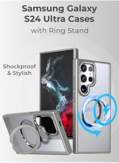 glassology Samsung Galaxy S24 Ultra Magnetic Protective Slim Case, 360° Ring Stand, MIL-Grade Protection, Anti Yellowing, iCrystal Tech, Grey.  - Image 2