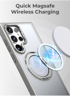 glassology Samsung Galaxy S24 Ultra Magnetic Protective Slim Case, 360° Ring Stand, MIL-Grade Protection, Anti Yellowing, iCrystal Tech, Grey.  - Image 4