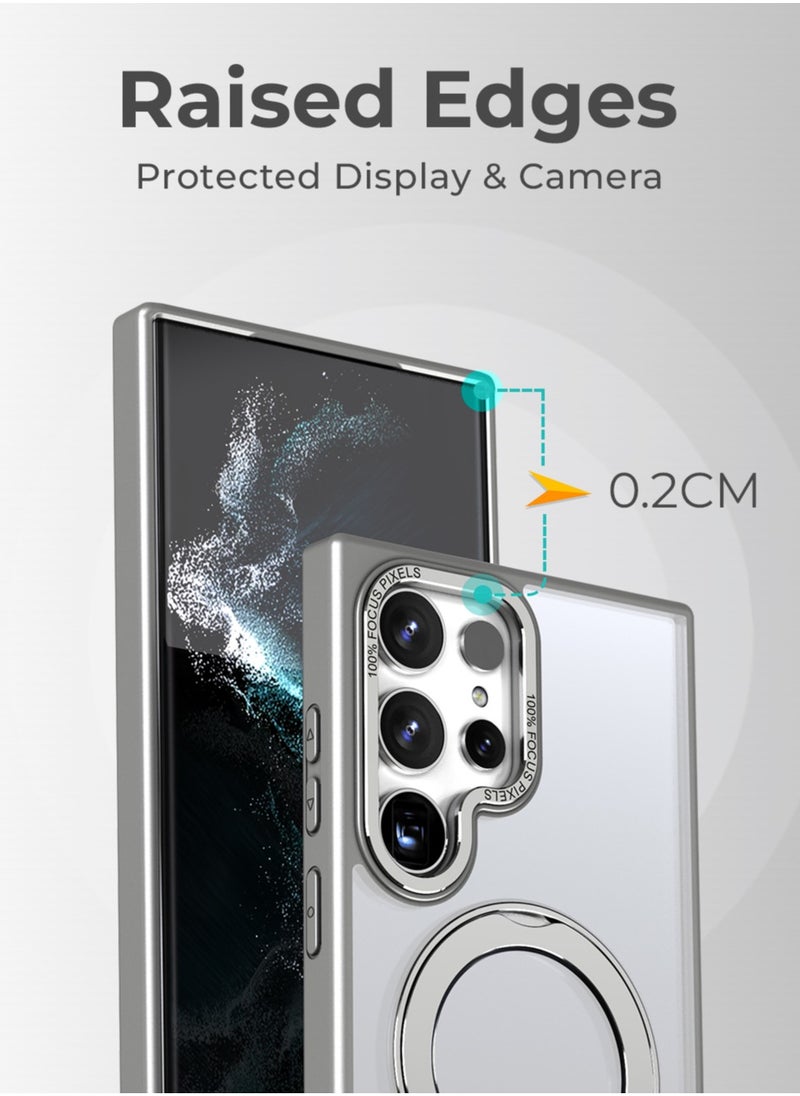 glassology - Samsung Galaxy S24 Ultra Magnetic Protective Slim Case, 360° Ring Stand, MIL-Grade Protection, Anti Yellowing, iCrystal Tech, Grey. - Image 1