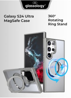 glassology Samsung Galaxy S24 Ultra Magnetic Protective Slim Case, 360° Ring Stand, MIL-Grade Protection, Anti Yellowing, iCrystal Tech, Grey.  - Image 1