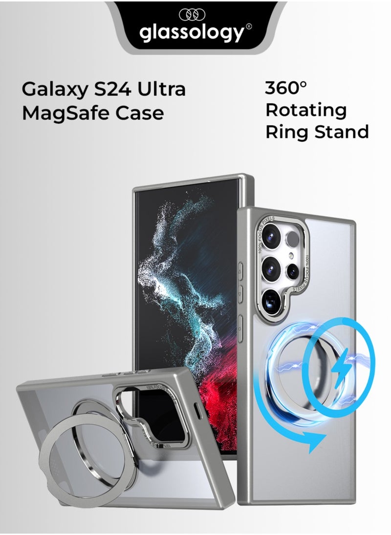 glassology - Samsung Galaxy S24 Ultra Magnetic Protective Slim Case, 360° Ring Stand, MIL-Grade Protection, Anti Yellowing, iCrystal Tech, Grey. - Image 1