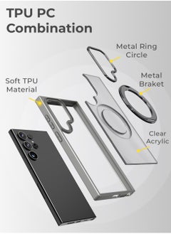 glassology Samsung Galaxy S24 Ultra Magnetic Protective Slim Case, 360° Ring Stand, MIL-Grade Protection, Anti Yellowing, iCrystal Tech, Grey.  - Image 5
