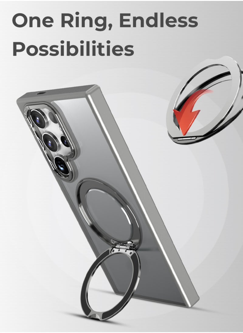 glassology - Samsung Galaxy S24 Ultra Magnetic Protective Slim Case, 360° Ring Stand, MIL-Grade Protection, Anti Yellowing, iCrystal Tech, Grey. - Image 1