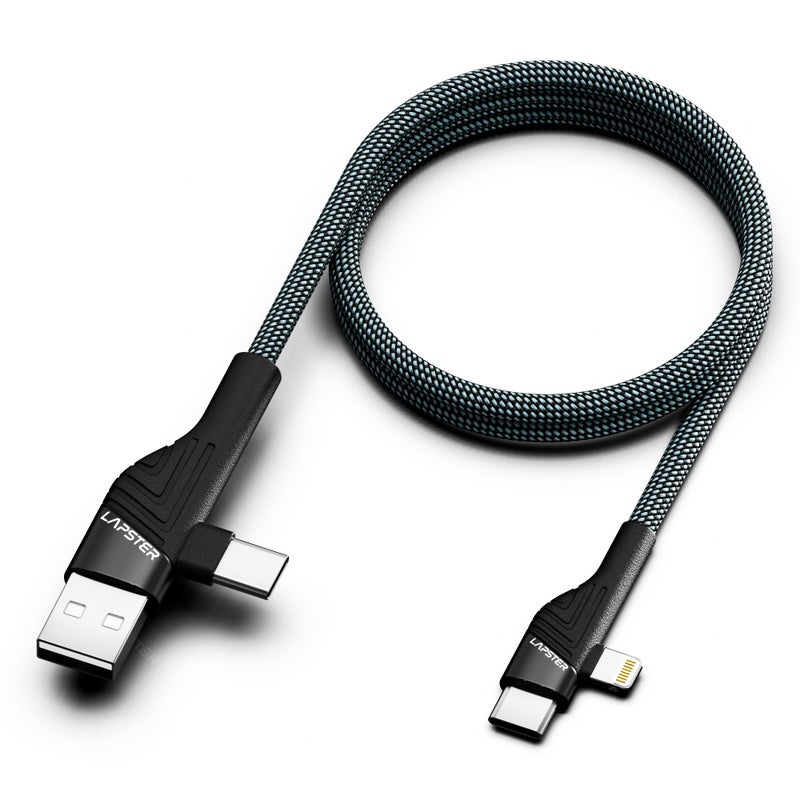 ls lapster Lapster Rapidzz 4 IN 1 Type C 1 mtr Multi Functional with Nylon Braided Fast for Android, iOS Devices (Compatible with Smartphones, Tablet, Laptop, Macbook, Black, One Cable) - Image 5