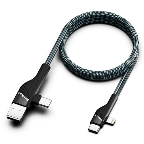 ls lapster Lapster Rapidzz 4 IN 1 Type C 1 mtr Multi Functional with Nylon Braided Fast for Android, iOS Devices (Compatible with Smartphones, Tablet, Laptop, Macbook, Black, One Cable) - Image 1