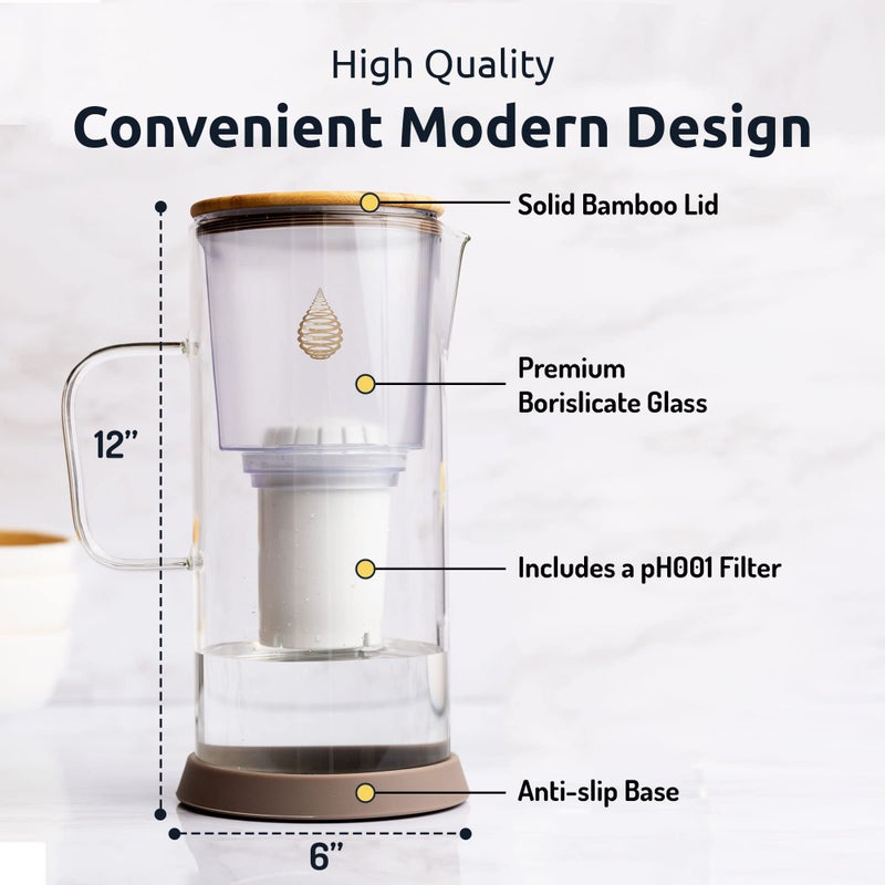 Invigorated Water pH Restore Glass Alkaline Water Pitcher - Long Lasting Water Filter Pitcher with Multi-Stage Filtration System - Glass Water Jug for High pH, Pure Drinking Water - 3.5 L / 118 Oz - Image 2