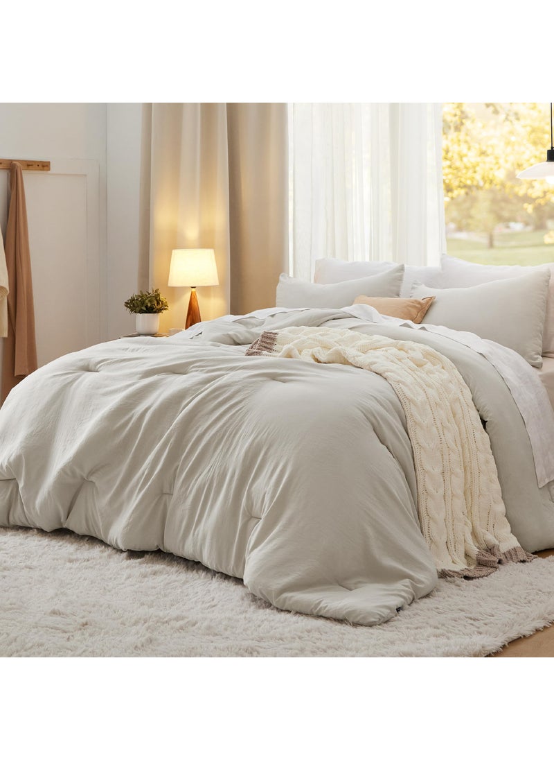 Bedsure Bedsure California King Comforter Set  Beige Soft Prewashed Bed Comforter for All Seasons  3 Pieces Warm Bedding Sets  1 Lightweight Comforter (104""x96"") and 2 Pillowcases (20""x36"")  - Image 1
