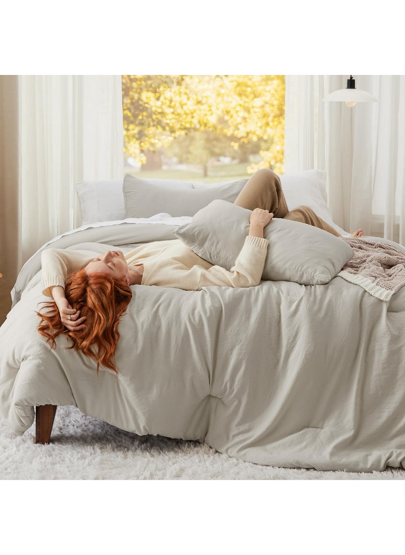 Bedsure Bedsure California King Comforter Set  Beige Soft Prewashed Bed Comforter for All Seasons  3 Pieces Warm Bedding Sets  1 Lightweight Comforter (104""x96"") and 2 Pillowcases (20""x36"")  - Image 2