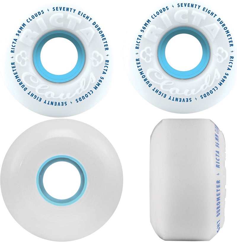 Ricta Wheels Clouds White / Blue Skateboard Wheels - 56mm 78a (Set of 4)