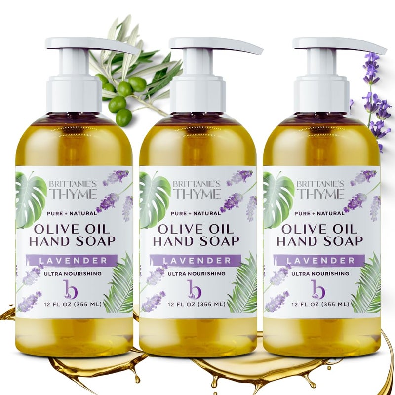 Brittanies Thyme Organic Natural Hand Soap  12 oz Pack of 3 Lavender Castile Soap Made Olive Oil And Natural Luxurious Essential Oils Vegan  Gluten Free