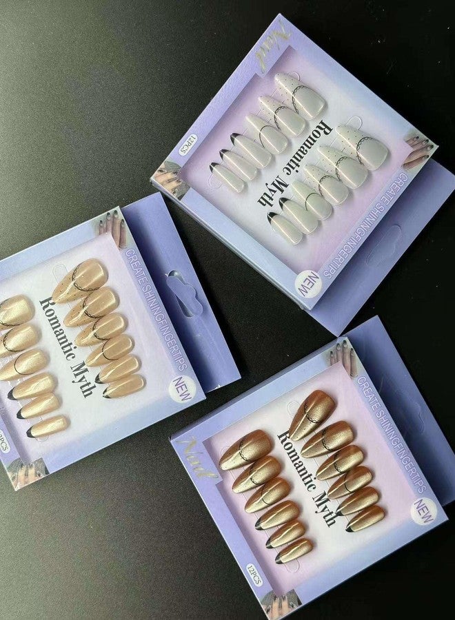 FICTIOUS Romantic Myth Nude Glam Press On Nails 12PCS Set Elegant Line Art Artificial Nails for Women & Girls, Premium False Fingernails for Daily Styling & Special Occasions(Multicolor & Multidesign) - Image 3