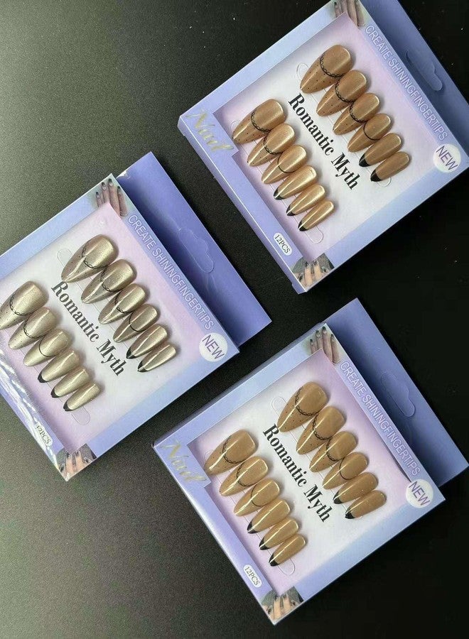 FICTIOUS Romantic Myth Nude Glam Press On Nails 12PCS Set Elegant Line Art Artificial Nails for Women & Girls, Premium False Fingernails for Daily Styling & Special Occasions(Multicolor & Multidesign) - Image 4