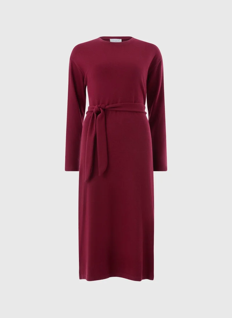 Burgundy Cosy Belted Midi Dress
