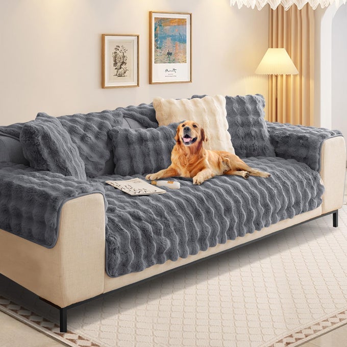 THICK RABBIT PLUSH SOFA COVER 1 2 3 SEATER NEW UNIVERSAL NONSLIP CORNER SOFA COVER L SHAPE SUPER SOFT FAUX FUR SOFA SLIPCOVERS FOR LIVING ROOMGREY 70 150CM SEATER COVER