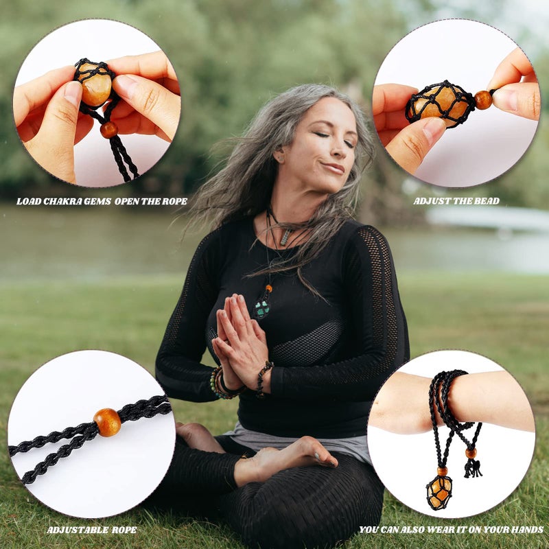 BORAMDO 22Pcs Healing Crystals Set, Chakra Quartz Kits in Wooden Box (7 Raw and 7 Tumbled Chakra Stones, Lava Bracelet, Chakra Necklace and Amethyst Pendulum, Thumb Worry Stone, Selenite Charging Plate, etc.) - Image 4