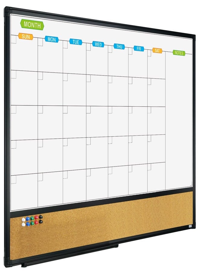 JILoffice Magnetic Calendar Whiteboard & Bulletin Corkboard Combination, Combo Board 36 x 24 Inch, Black Aluminum Frame Wall Mounted Board for Office Home and School with 10 Push Pins - Image 1