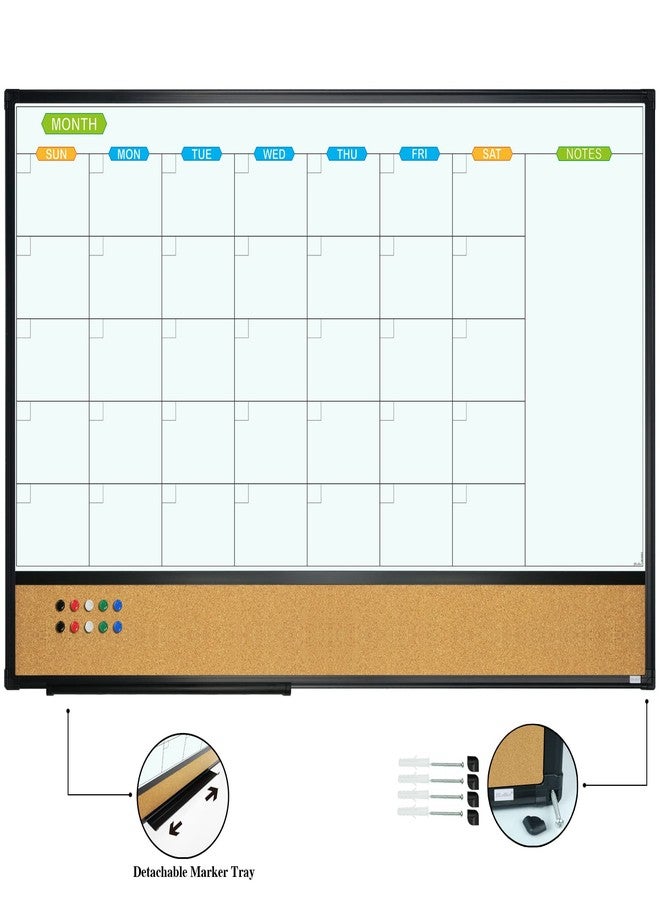 JILoffice Magnetic Calendar Whiteboard & Bulletin Corkboard Combination, Combo Board 36 x 24 Inch, Black Aluminum Frame Wall Mounted Board for Office Home and School with 10 Push Pins - Image 2