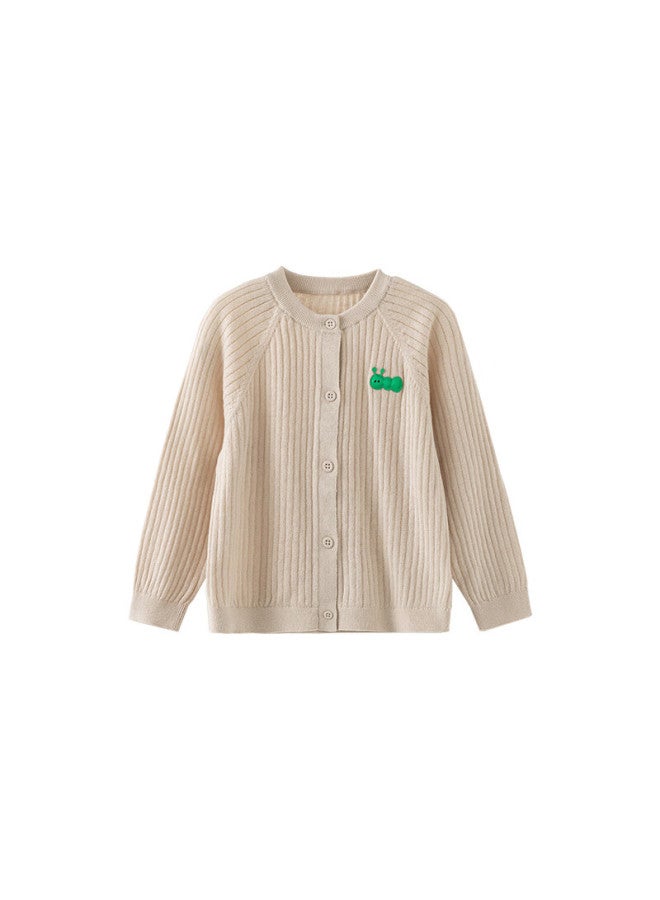 Papapapa Spring Autumn Children's Knit Sweater Cardigan Boys Girls Baby Striped Jacket Off-white 73cm