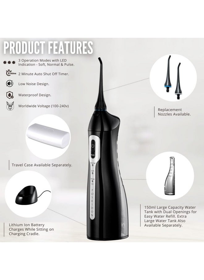 ToiletTree Products - Oral Irrigator By Poseidon Portable And Cordless Water Flosser (Wcharging Cradle Black) - Image 1