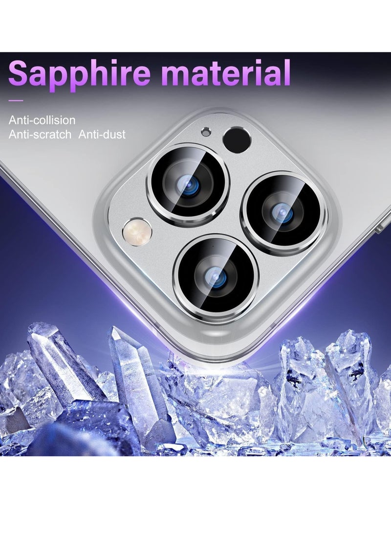Compatible with iPhone 15 Pro/iPhone 15 Pro Max Camera Lens Protector - Not Easy to Break, Strong Adsorption, Case-Friendly Metal Tempered Glass Rear Camera Screen Cover (Silver) - Image 4