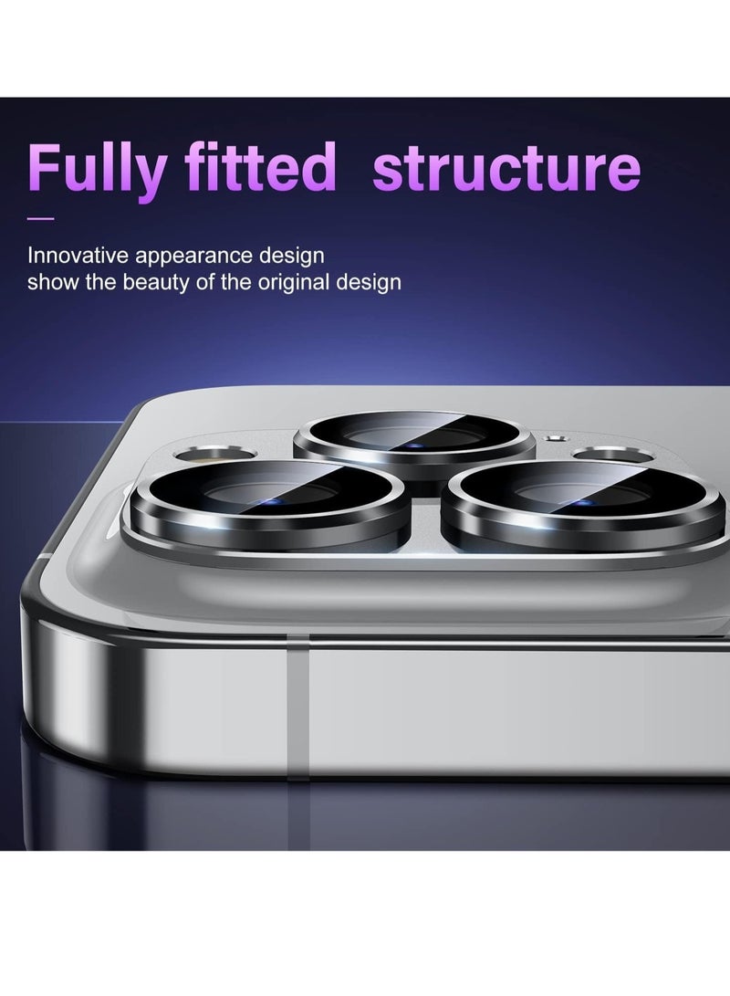 Compatible with iPhone 15 Pro/iPhone 15 Pro Max Camera Lens Protector - Not Easy to Break, Strong Adsorption, Case-Friendly Metal Tempered Glass Rear Camera Screen Cover (Silver) - Image 5