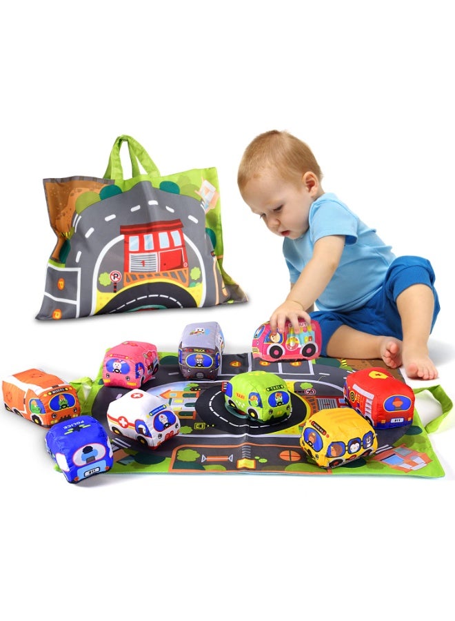 يونيكبيبي 6 قطع من ألعاب السيارات الناعمة من مع سجادة لعب وحقيبة تخزين - سيارات محشوة تعليمية وآمنة للأطفال الصغار - Image 2