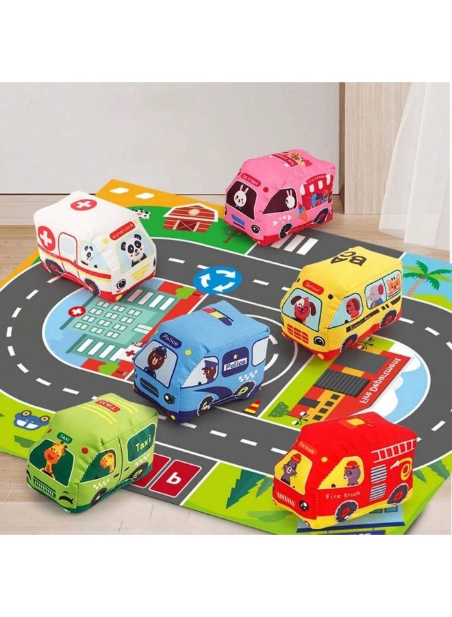 يونيكبيبي 6 قطع من ألعاب السيارات الناعمة من مع سجادة لعب وحقيبة تخزين - سيارات محشوة تعليمية وآمنة للأطفال الصغار - Image 5
