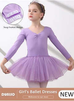 DUNISO Girls Ballet Dresses Leotards with Skirt Long Sleeves, Dance Dress Ballerina Tutu Outfit Cotton Dress Ballet Skirt, Mini Skirt Princess Dresses Dance Wear Clothes for Little Girl  - Image 1