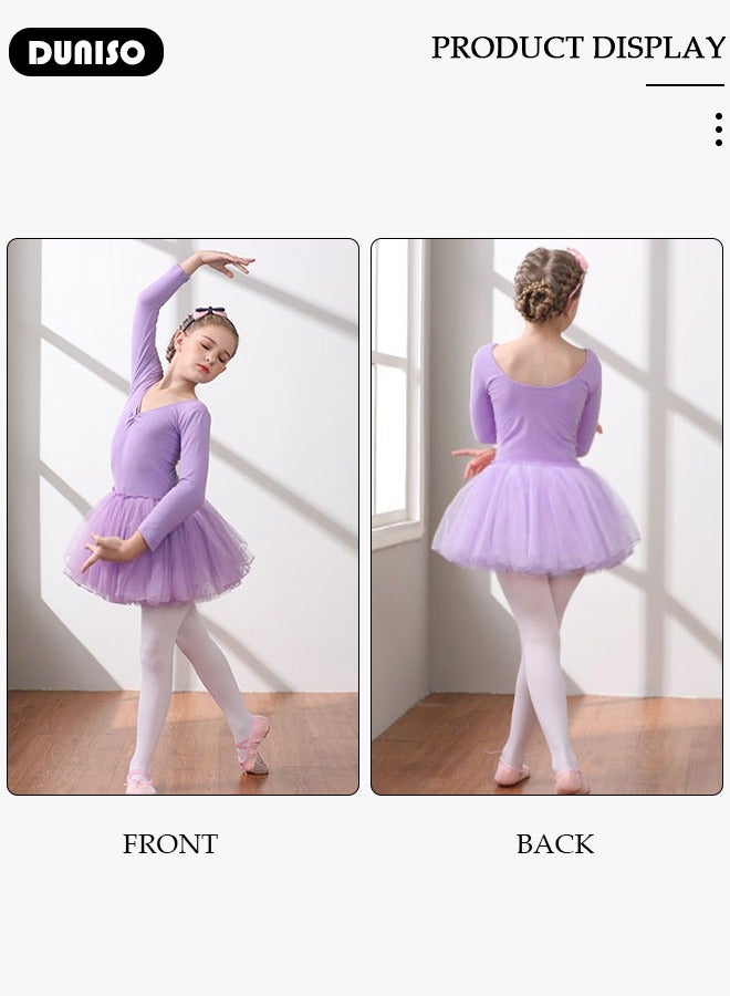 DUNISO Girls Ballet Dresses Leotards with Skirt Long Sleeves, Dance Dress Ballerina Tutu Outfit Cotton Dress Ballet Skirt, Mini Skirt Princess Dresses Dance Wear Clothes for Little Girl  - Image 5