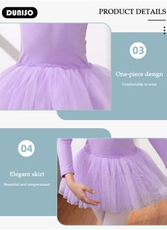 DUNISO Girls Ballet Dresses Leotards with Skirt Long Sleeves, Dance Dress Ballerina Tutu Outfit Cotton Dress Ballet Skirt, Mini Skirt Princess Dresses Dance Wear Clothes for Little Girl  - Image 3