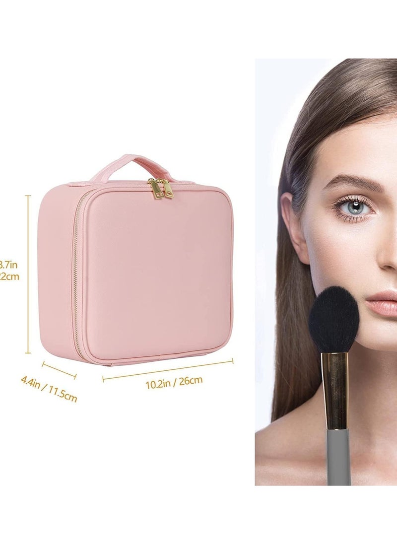 Yameem Yameem Makeup Bag Travel Organizer with Mirror LED light Premium leather quality Waterproof Cosmetic Makeup Case with 3 color LED Light Adjustable Storage Divider (PINK)  - Image 2
