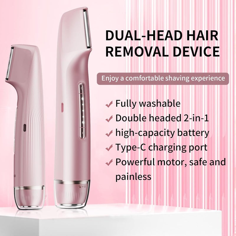 Bikini Trimmer for Women, IPX7 Waterproof 2-in-1 Body & Facial Hair Trimmer Electric Razor for Face, Legs, Underarms, Portable Cordless Shaver Teen Girl Gifts Trendy Stuff (Rose Gold) - Image 2