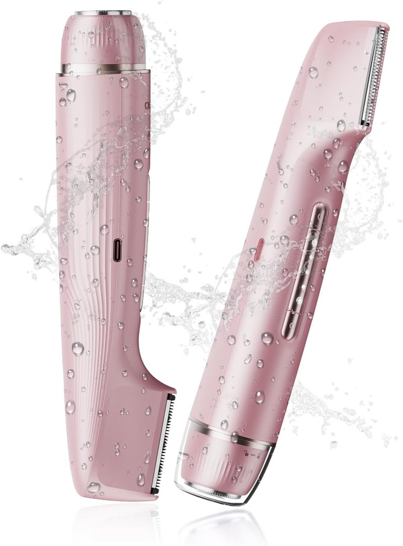 Bikini Trimmer for Women, IPX7 Waterproof 2-in-1 Body & Facial Hair Trimmer Electric Razor for Face, Legs, Underarms, Portable Cordless Shaver Teen Girl Gifts Trendy Stuff (Rose Gold) - Image 1