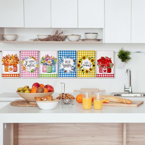 FuWeave 20 Pcs Holiday Kitchen Towels Set Seasonal Decorative Hand Towels Bulk Summer Patriotic 4th of July Tea Dishcloths with Hanging Loop for Kitchen Bathroom CookingBouquet - Image 3
