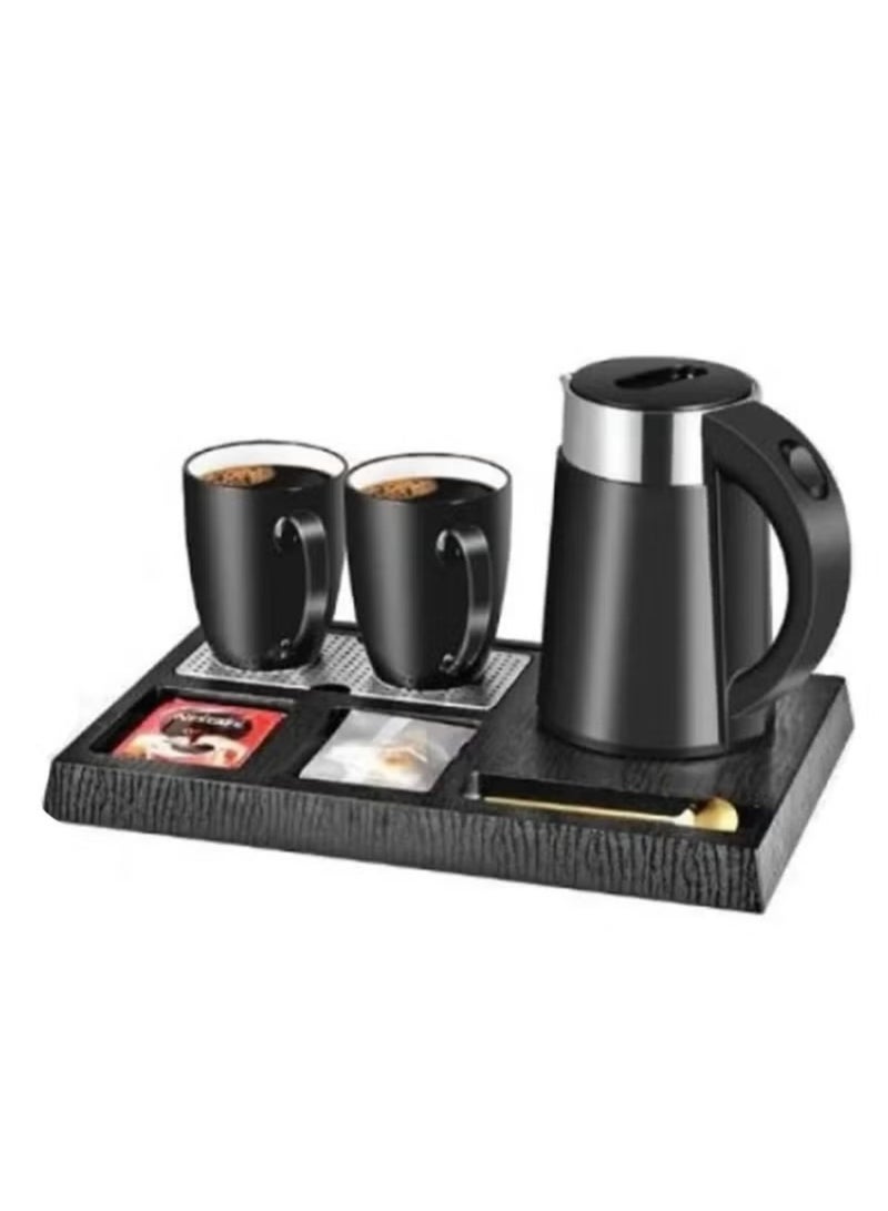 Genx Water kettle set with 2 cups stainless steel chassis and plastic base with a capacity of 0.80 liters. Electric hotel kettle with 360 degree rotating base tray for easy control - Image 1
