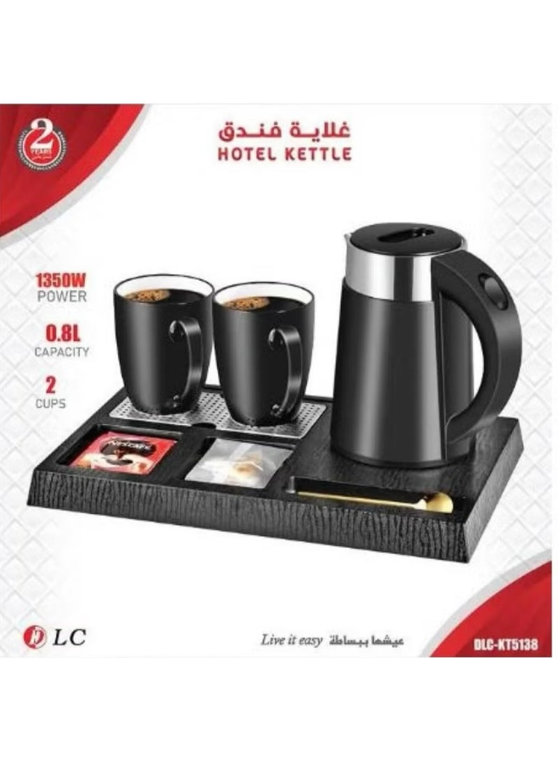 Genx Water kettle set with 2 cups stainless steel chassis and plastic base with a capacity of 0.80 liters. Electric hotel kettle with 360 degree rotating base tray for easy control - Image 2