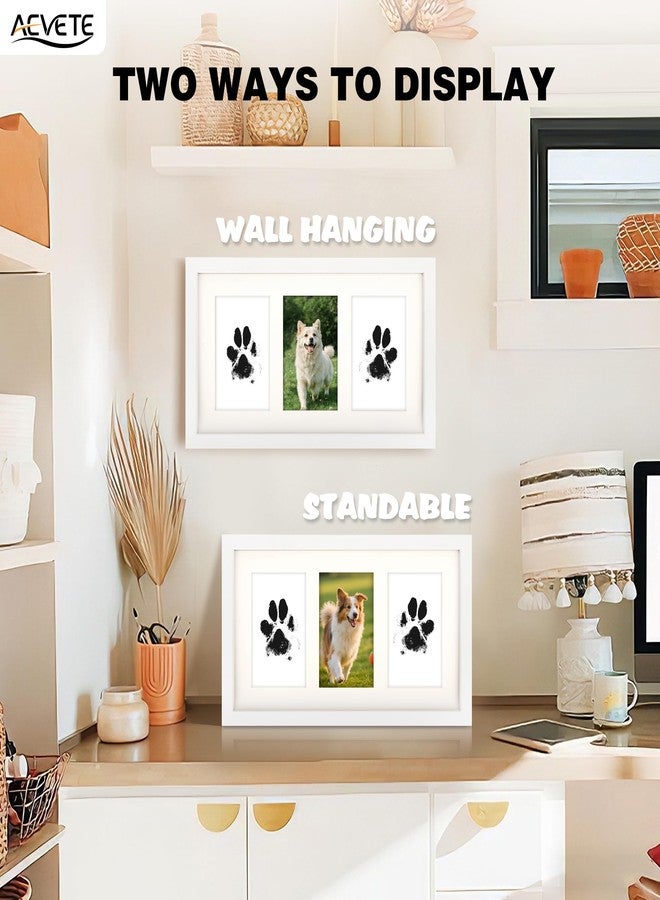 AEVETE 8x15 Pet Paw Print Picture Frame Inkless Kit Wooden Pet Memorial Gifts for Tabletop or Wall Display Three 4x6 Photos White - Image 5